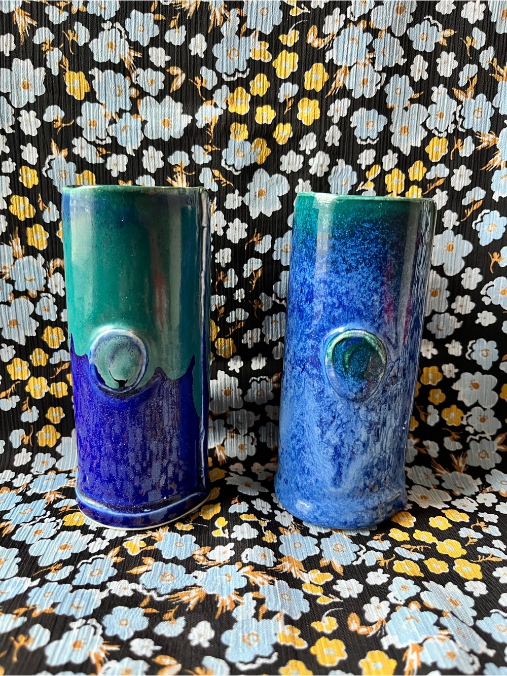 Handcrafted 2 Blue & Teal Ceramic Vases- Artisanal Home Accent Canyon Creek 5”